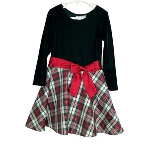 Bonnie Jean Girl's Long Sleeve Green, Red, and White Holiday Dress Size 5